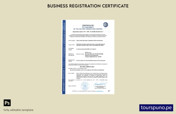 listo para imprimir Certificado de conformidad de la República Checa de la plant